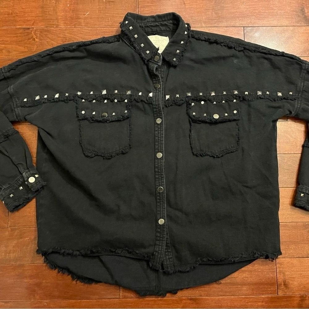 Zara Black Studded Casual Long Sleeve Denim Shirt/Jacket